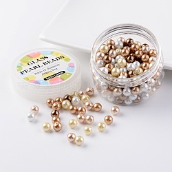 Juegos de microesferas de vidrio de la perla, mezcla de caramelo, ecológico, redondo, teñido, color mezclado, 8mm, agujero: 0.7~1.1 mm, sobre 200pcs / box.