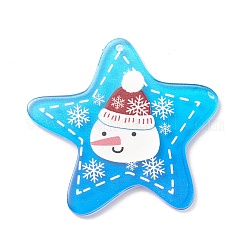 クリスマスプリントアクリルパーツ  星のチャーム  雪だるま  41x43.5x2mm  穴：1.4mm