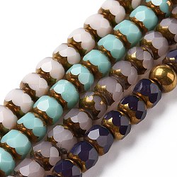 Chapelets de perles en verre opaque électrolytique, la moitié plaqué or, Plaqué longue durée, facette, rondelle, couleur mixte, 7.5x6mm, Trou: 1.2mm, Environ 60 pcs/chapelet, 15.75'' (40 cm)