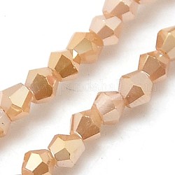 Electroplate Glass Beads Strands, Full Plated, Faceted, Bicone, Bisque, 3x3mm, Hole: 1mm, about 128~135pcs/strand, 13.8
