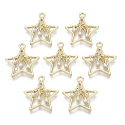 Pendente in lega, con perla in plastica imitazione abs, stella, oro chiaro, 20x18x3.5mm, Foro: 1.8 mm