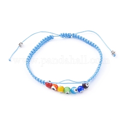 Gioielli chakra, braccialetto di perline intrecciato cavo di nylon regolabile, con perline rotonde a lume di malocchio e perline distanziatrici in lega, cielo azzurro, diametro interno: 2-1/8~3-1/2 pollice (5.5~9 cm)