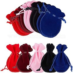 Sacs-cadeaux en velours pochettes à bijoux à cordon sacs de faveur de mariage, couleur mixte, 9x7 cm, 5 couleurs, 10 pcs / couleur, 50 pièces / kit