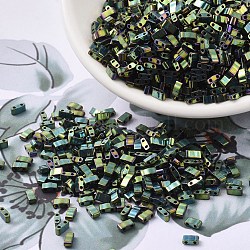 Perles miyuki demi-tila, Perles de rocaille japonais, 2 trou, (htl468) iris vert malachite métallisé, 5x2.3x1.9mm, Trou: 0.8mm, environ 2500 pcs/100 g