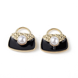 Ciondoli in lega verniciatura a spruzzo, con imitazione perla in rilievo, ciondoli a forma di borsa, nero, 16x18x6.5mm, Foro: 3x7.5 mm