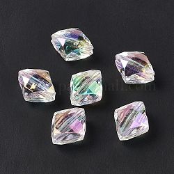Perlas de acrílico transparentes iridiscentes arco iris chapado uv, rombo facetadas, claro ab, 22x19x12mm, agujero: 3.5 mm