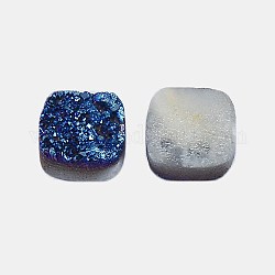 Cabochons en cristal druzy naturel électrolytique, carrée, teinte, bleu, 14x14x4~8mm