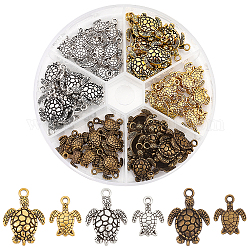 Pandahall elite 90pcs 6 pendentifs en alliage de style tibétain de style, tortue de mer, couleur mixte, 16~23x12.4~16x2~2.2mm, Trou: 1.5~2mm, 15 pièces / style