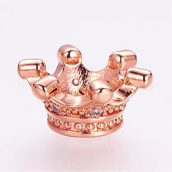 Perles de zircone cubique micro pave en Laiton, couronne, or rose, 14x7mm, Trou: 5mm