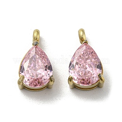 304 Stainless Steel Pendants, with Pink Cubic Zirconia, Teardrop Charms, Real 14K Gold Plated, 12x6.5x5mm, Hole: 1.8mm