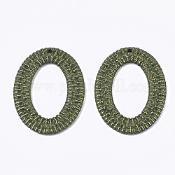 Acryl große Anhänger, Imitation gewebtes Rattan-Muster, Oval, grün, 51.5x38x3.5 mm, Bohrung: 2 mm
