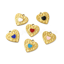 Ion Plating(IP) 304 Stainless Steel Charms, with Enamel, Real 18K Gold Plated, Heart Charm, Mixed Color, 17.5x17x1.5mm, Hole: 2mm