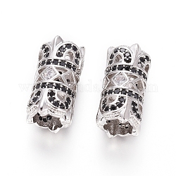 Perles européennes en laiton avec zircone cubique de micro pave, Perles avec un grand trou   , colonne, noir, platine, 15.5x8mm, Trou: 5mm