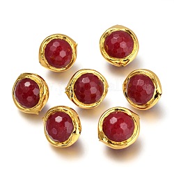 Perle di giada, pietra burrattata, risultati in ottone dorato, tinto, sfaccettato, tondo, rosso scuro, 18~19x17x14mm, Foro: 0.8 mm