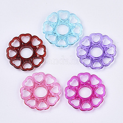 Transparent Acrylic Filigree Joiners Links, Dyed, Flat Round with Flower, Mixed Color, 32.5x4.5mm, Hole: 6x7mm, 10mm inner diameter, about 350pcs/500g