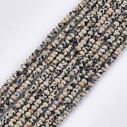 Natural Dalmatian Jasper Beads Strands, Faceted, Rondelle, 3.5~4x2.5~3mm, Hole: 1mm, about 120~122pcs/strand, 14.7~15.1 inch