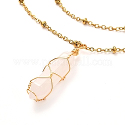 Bullet Natural Rose Quartz Pendant Necklace for Girl Women, with 304 Stainless Steel Curb Chains, 15.75 inch(40cm) 