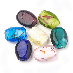 Manuell Murano Glas Perlen, Oval, Mischfarbe, 30.5x22~23x12~13 mm, Bohrung: 2 mm