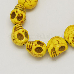 Sintetiche perline turchese fili, tinto, teschio, per halloween, oro, 10x8x7.5mm, Foro: 1.5 mm, circa 35pcs/filo