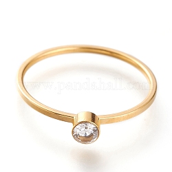 イオンプレーティング（ip）304ステンレスフィンガー指輪  ラインストーン付き  フラットラウンド  ゴールドカラー  クリスタル  usサイズ7~7 3/4(17.3~17.9mm)