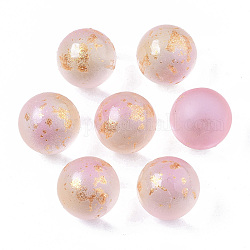 Transparente sprühlackierte Milchglasperlen, mit goldener Folie, kein Loch / ungekratzt, Runde, Perle rosa, 12 mm