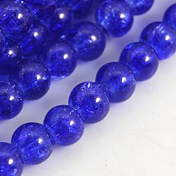 Crackle Glass Beads Strands, Round, Blue, about 6mm in diameter, hole: 1mm, about 140pcs/strand, 33inch/strand
