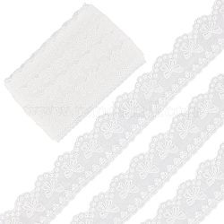 Ribete de encaje bordado hueco de algodón, bowknot patrón, blanco, 1-5/8 pulgada (40 mm)