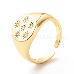 Anillo de estrella con circonita cúbica transparente, anillo abierto de sello para mujer, sin plomo y cadmio, real 18k chapado en oro, nosotros tamaño 7 (17.3 mm)