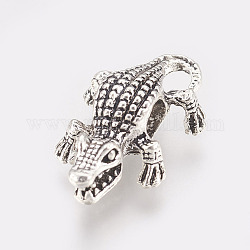 50 Stück europäische Legierungsperlen, Großloch perlen, Krokodil / Alligator, Antik Silber Farbe, 24x15x8 mm, Bohrung: 5 mm