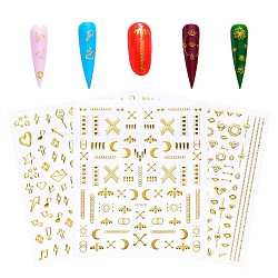 Metallic Color Nail Art Stickers, Self-adhesive, For Nail Tips Decorations, Moon & Star & Twelve Constellations Pattern, Gold, 9x8cm