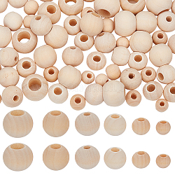 Gorgecraft 390Pcs 6 Styles Natural Unfinished Wood Beads, Macrame Beads, Round Wooden Large Hole Beads for Craft Making, Antique White, 10~20x7.5~16mm, Hole: 4~10mm
