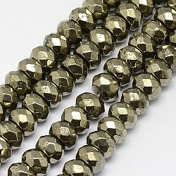 Natürliche Pyrit Perlen Stränge, Rondell, facettiert, 10x6 mm, Bohrung: 1 mm, ca. 65 Stk. / Strang, 15.74 Zoll