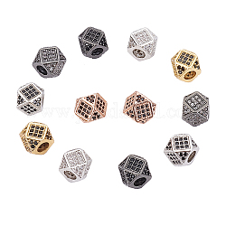Rack Plating Brass Cubic Zirconia Beads, Long-Lasting Plated, Polygon, Mixed Color, 9.5x7mm, Hole: 3mm, 12pcs/box