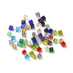 Verre imitation perles de cristal autrichien, facette, suqare, couleur mixte, 4x4x4mm, Trou: 0.9mm