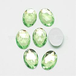 Acrílico Diamante de imitación plana espalda cabujones, facetados, plateado inferior, oval, verde claro, 18x13x4.5mm