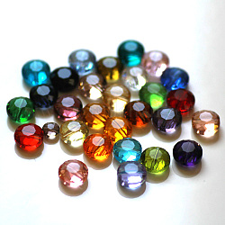 Imitation österreichischen Kristallperlen, Klasse aaa, facettiert, Flachrund, Mischfarbe, 6x3.5 mm, Bohrung: 0.7~0.9 mm