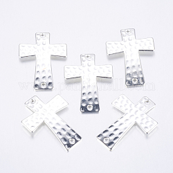 Alloy Links connectors, Cadmium Free & Nickel Free & Lead Free, Hammered Cross, Silver Color Plated, 38x27.5x3mm, Hole: 2mm