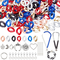 PandaHall Elite DIY Curb Chains Bracelets Necklaces Making Kits, Including Acrylic & Plastic & 304 Stainless Steel Linking Rings, Moon & Star Alloy Pendant, Mixed Color, 282Pcs/box