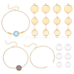Unicraftale DIY Blank Dome Bracelet Making Kit, Including Stainless Steel Cable Chain Slider Bracelet & Cabochon Connector Settings, Glass Cabochons, Golden, 42Pcs/box