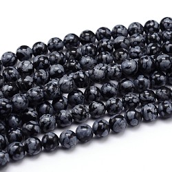 Schneeflocken-Obsidian natürliche runde Perle Stränge, 10 mm, Bohrung: 1 mm, ca. 36 Stk. / Strang, 15 Zoll