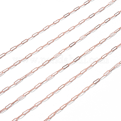 Cadenas de clip de latón, cadenas portacables alargadas estiradas, soldada, con carrete, Plateado de larga duración, oro rosa, 7.5x3x0.5mm, aproximadamente 32.81 pie (10 m) / rollo