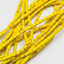 Abalorios de turquesas sintéticas hebras, teñido, columna, amarillo, 8~9x5mm, agujero: 1 mm, aproximamente 46 pcs / cadena, 15.2 pulgada