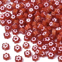 Perles en verre, fleur, rouge, 5~7x5~7x2~3mm, Trou: 1mm