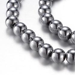Chapelets de perle en hématite synthétique magnétique, Grade a, ronde, platinée, 4mm, Trou: 0.8mm, Environ 100 pcs/chapelet, 15.7 pouce (40 cm)