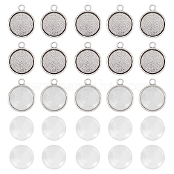ARRICRAFT 200pcs Flat Round Pendant Making Kits, Including Tibetan Style Alloy Pendant Cabochon Settings, Transparent Glass Cabochons, Antique Silver, Settings: 17.5x14.5x2.5mm, Hole: 2mm