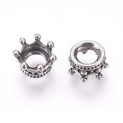 316 perles chirurgicales en acier inoxydable, Perles avec un grand trou   , couronne, argent antique, 10x5.5mm, Trou: 5mm