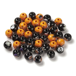 Halloween bedruckte europäische Holzperlen, Großloch perlen, Runde, Mischfarbe, 15.5~16x14.5 mm, Bohrung: 4 mm