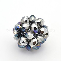 Half Plated Rondelle Transparent Glass Crystal Round Woven Beads, Cluster Beads, Multi-color Plated, 14mm, Beads: 4mm