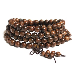 108 Perlen-Gebets-Mala-Armband, Wickelarmband-Halsketten aus runden Holzperlen für Ramadan und Eid Mubarak, Sienaerde, 35-3/8 Zoll (90 cm)