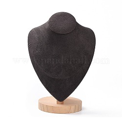 Espositore busto collana, con base in legno, panno in microfibra e carta per carte, grigio, 18.4x27.7cm